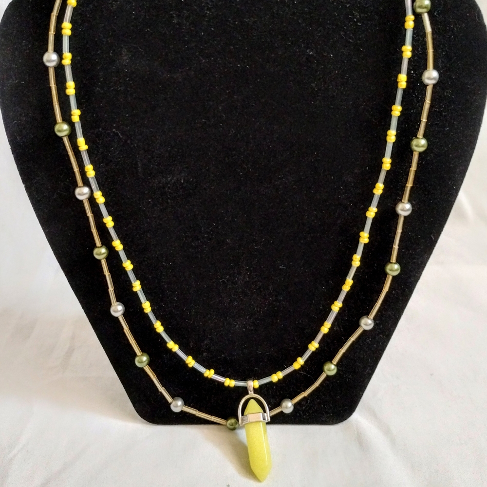 Set Of Two Handmade Beaded Necklaces Glow In The Dark Pendant Lobster Claw Clasp